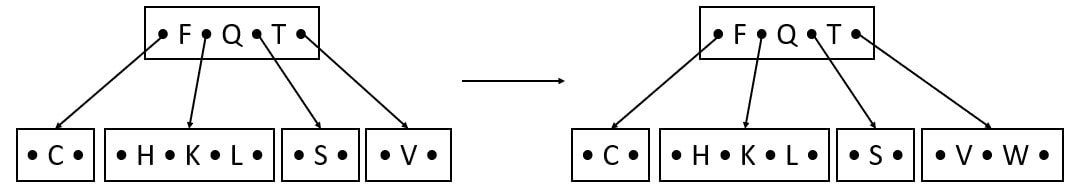 insert w in B tree