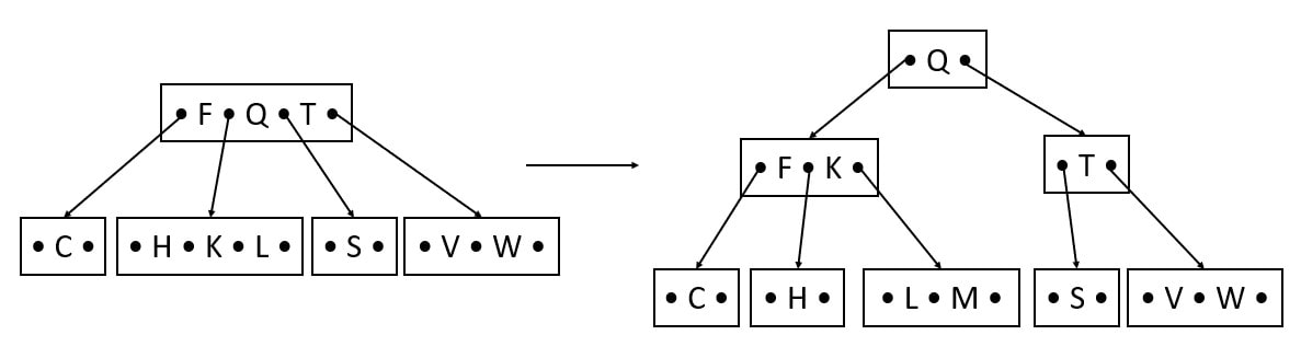 insert m in b tree