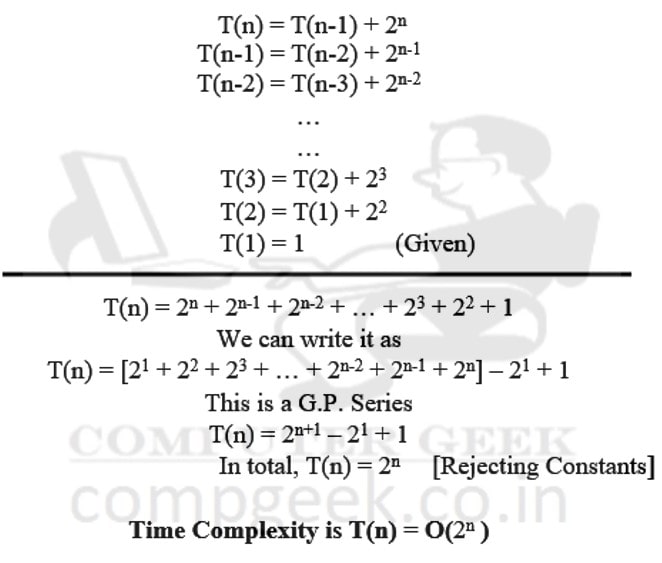 Iterative method to solve recurrence relation T(n) = T(n-1) + 2^n T(1) = 1